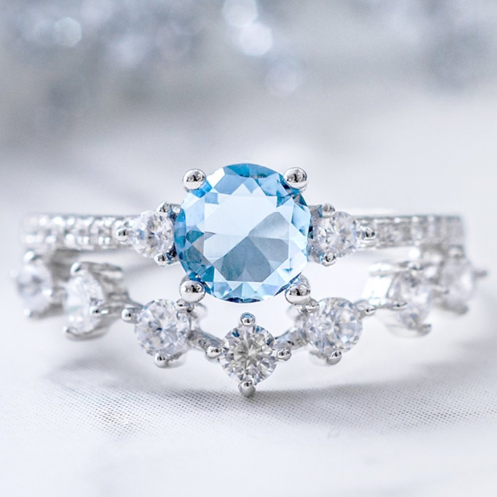 Blue Topaz Gemstone ring, 925 Sterling Silver Charmed Aroma